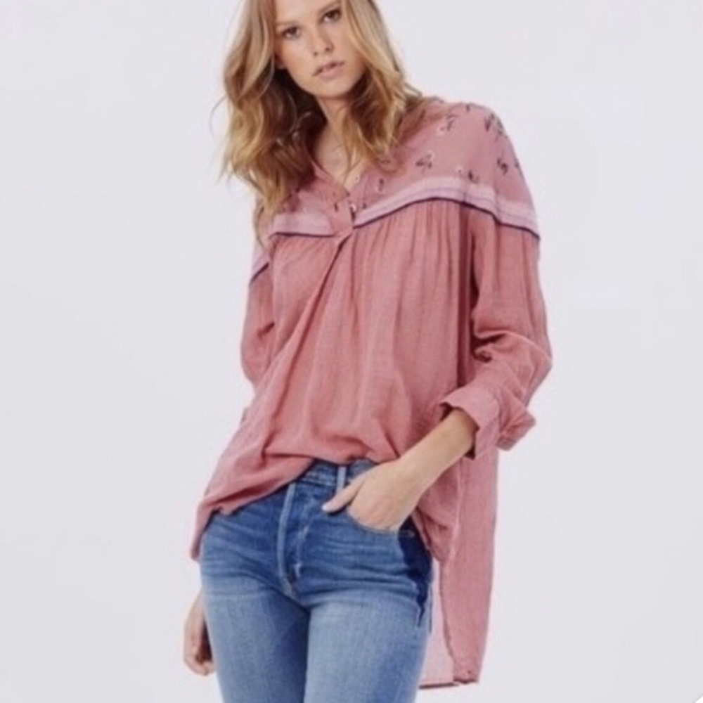 Free People Hearts and Colors Striped Floral Oversize Tunic